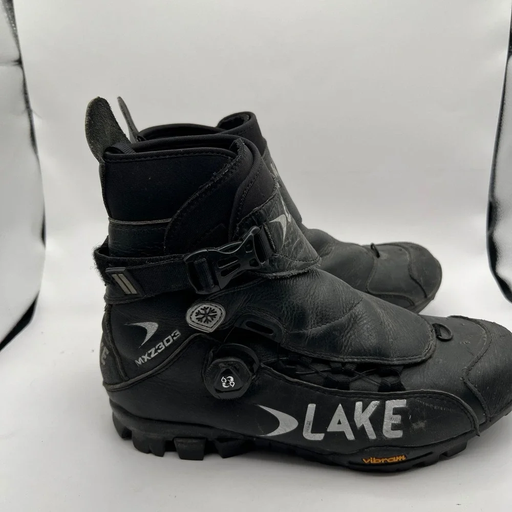 Lake MXZ303 Winter Cycling Boots Black Leather BOA Vibram MTB Mens 10 Subzero